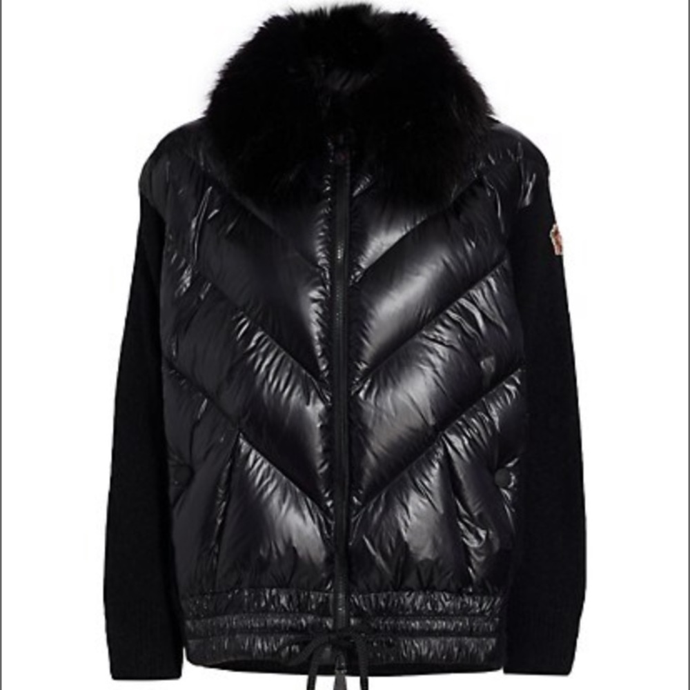Moncler Grenoble Black Faux Fur Collar & Partial Puffer Jacket Size Medium NWT